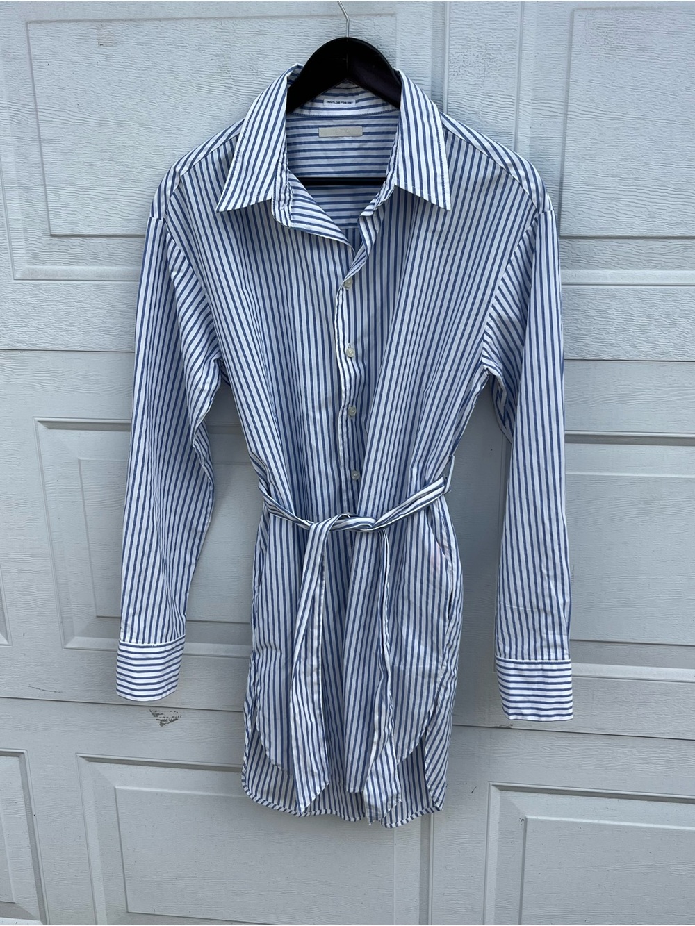 MOTHER Blue and White Striped Button-Down Shirt dress with Waist Tie